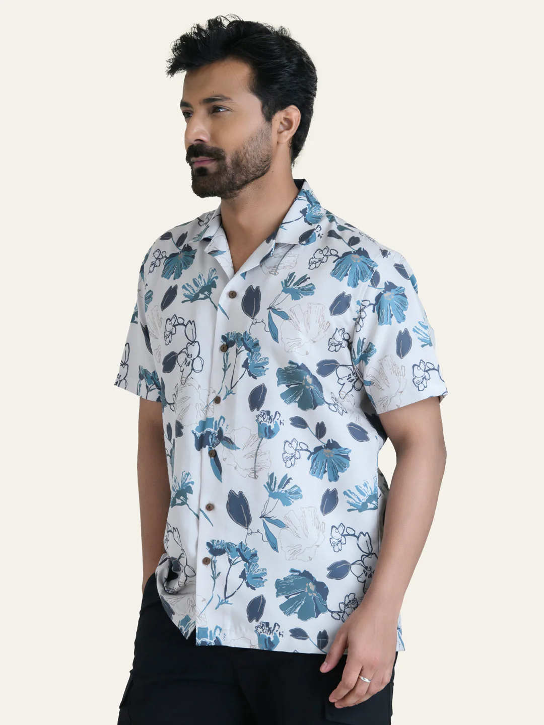 Blue Printed Rayon Shirt - Image 3