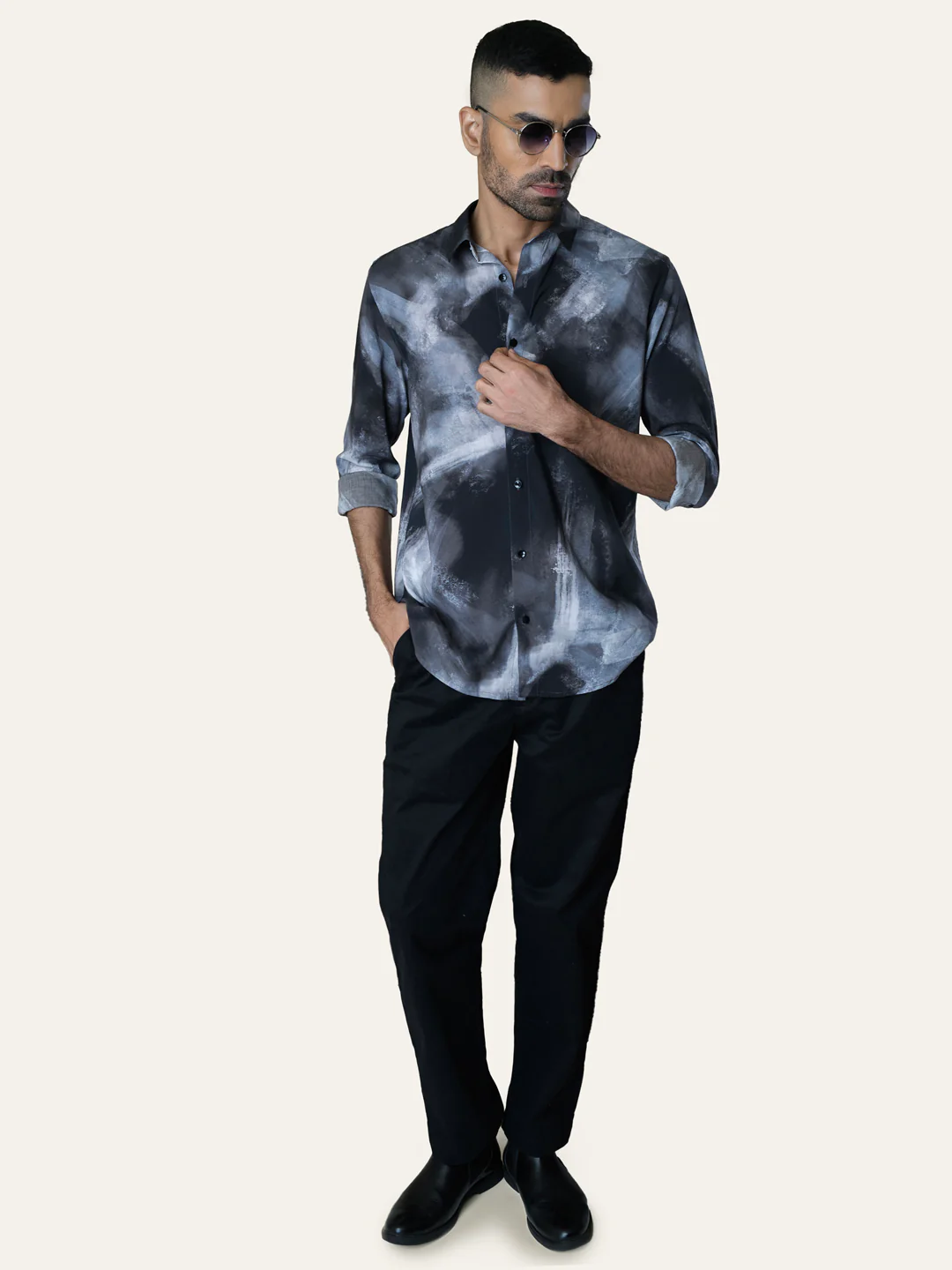 Black Abstract Printed Slim Fit Cotton Shirt - Image 5