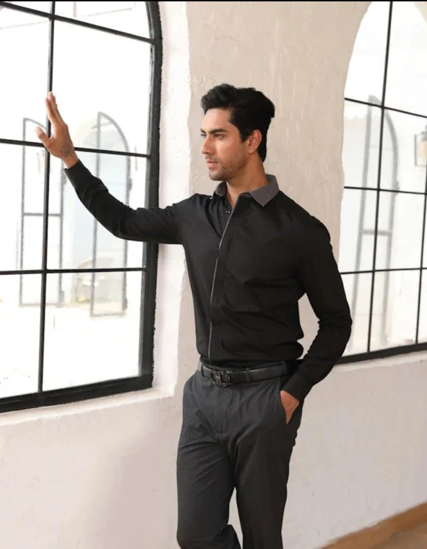 Black Cut & Sew Cotton Shirt - Image 4