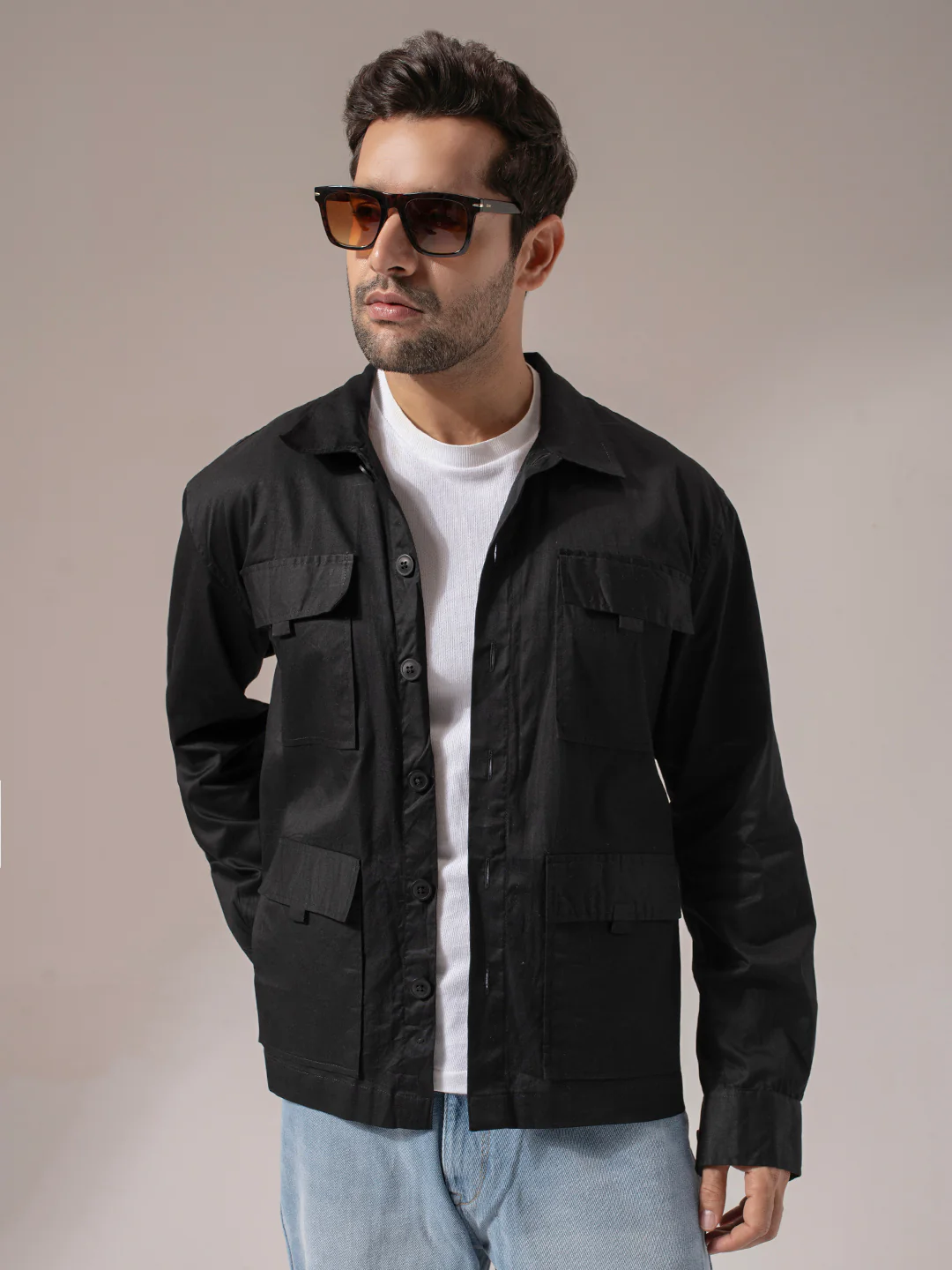 Black Four pocket Utility Box Fit Shacket - Image 3