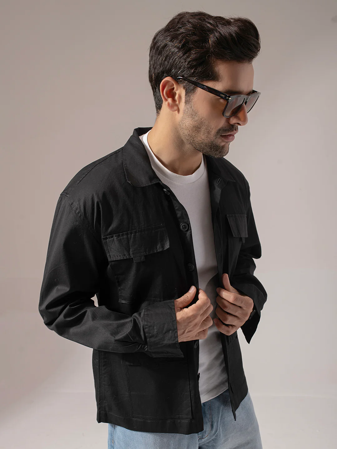 Black Four pocket Utility Box Fit Shacket - Image 5