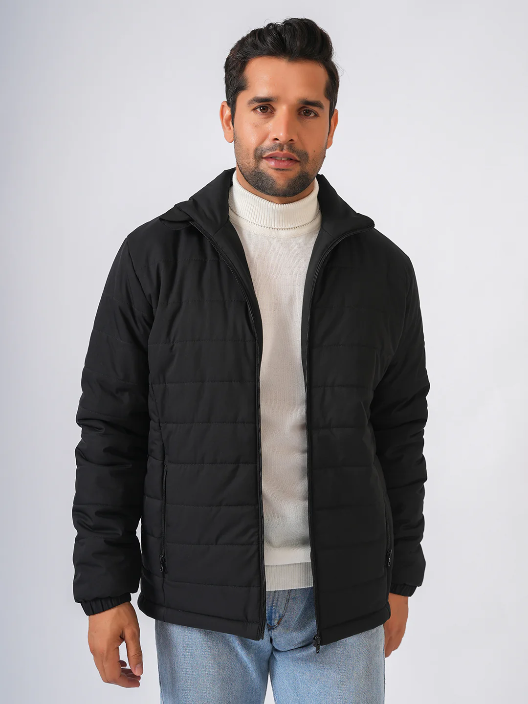 Black Solid Lightweight Puffer Jacket - Image 6