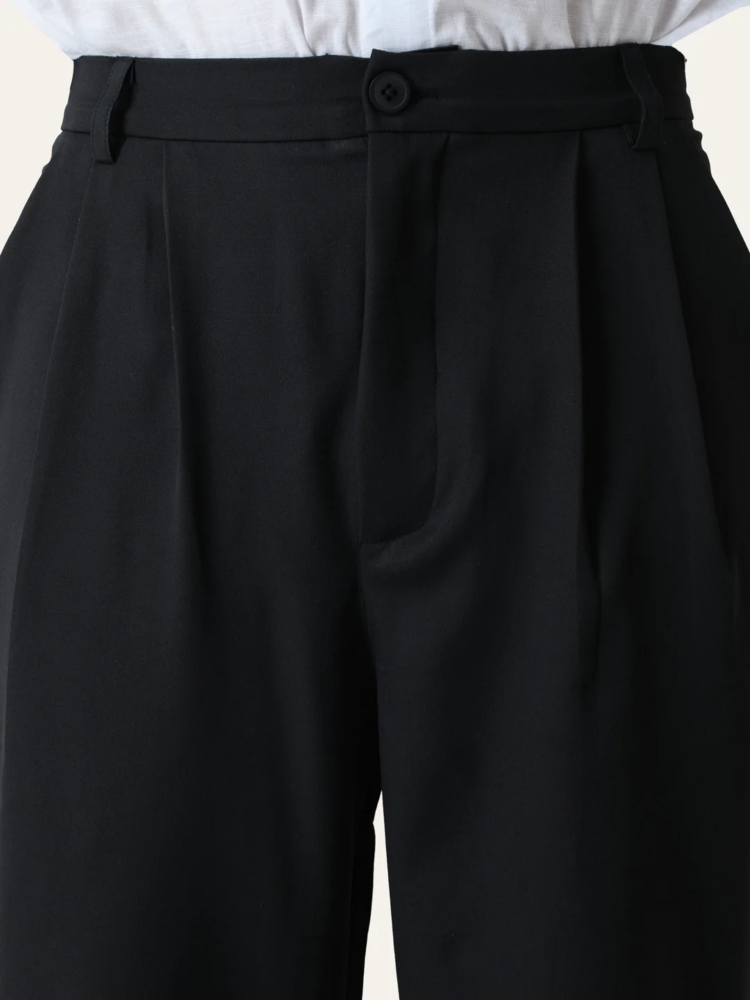 Black Solid Pleated Korean Pant - Image 3