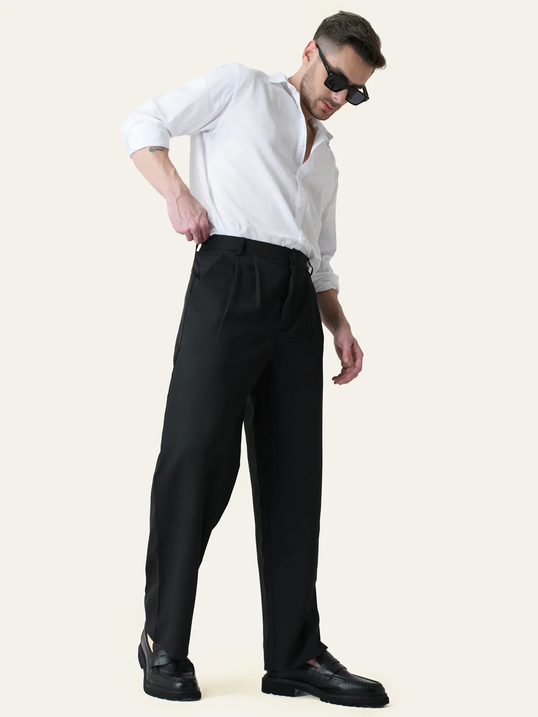 Black Solid Pleated Korean Pant - Image 6