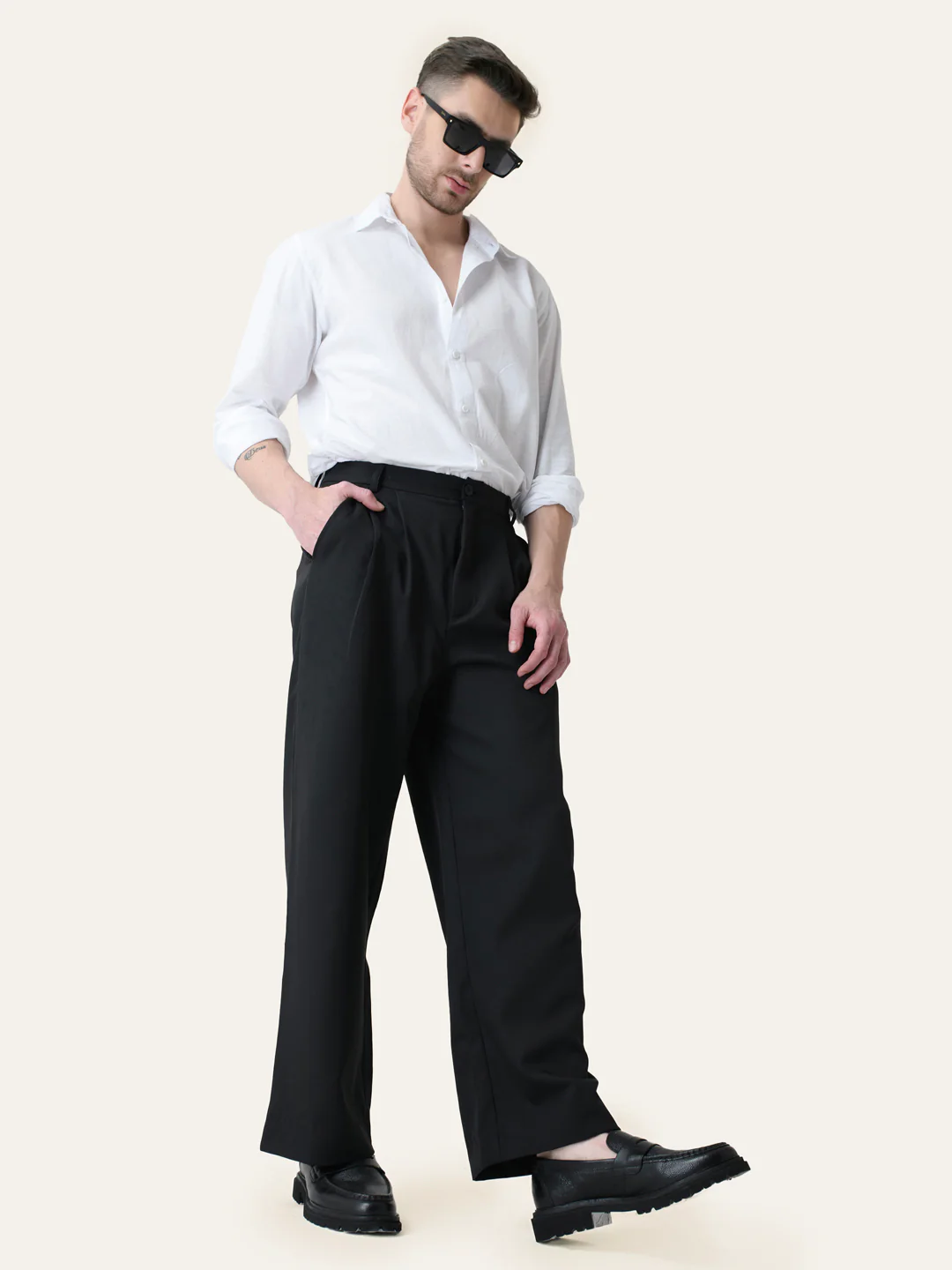Black Solid Pleated Korean Pant - Image 8