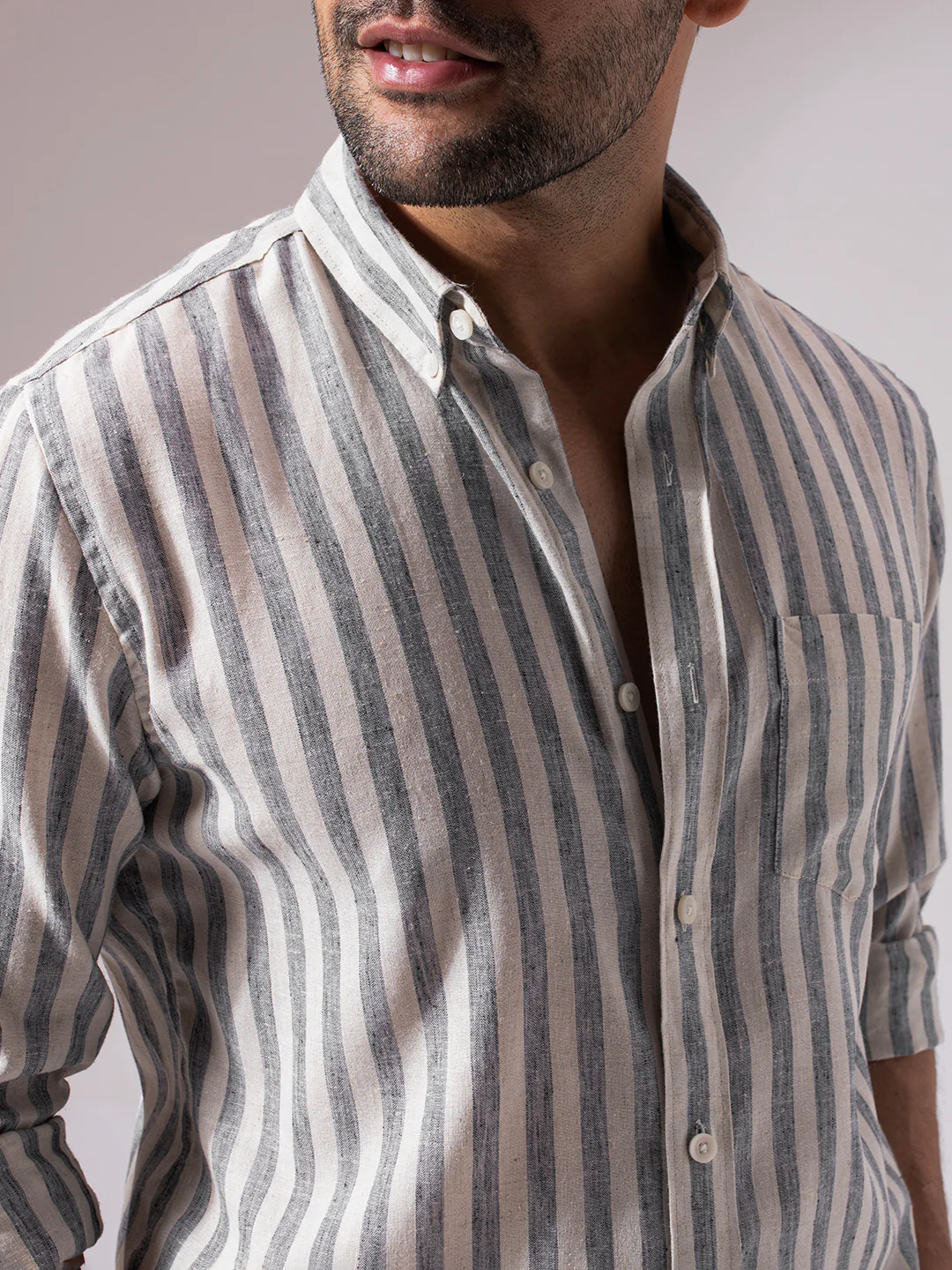Black Stripes Linen Blend Shirt - Image 4