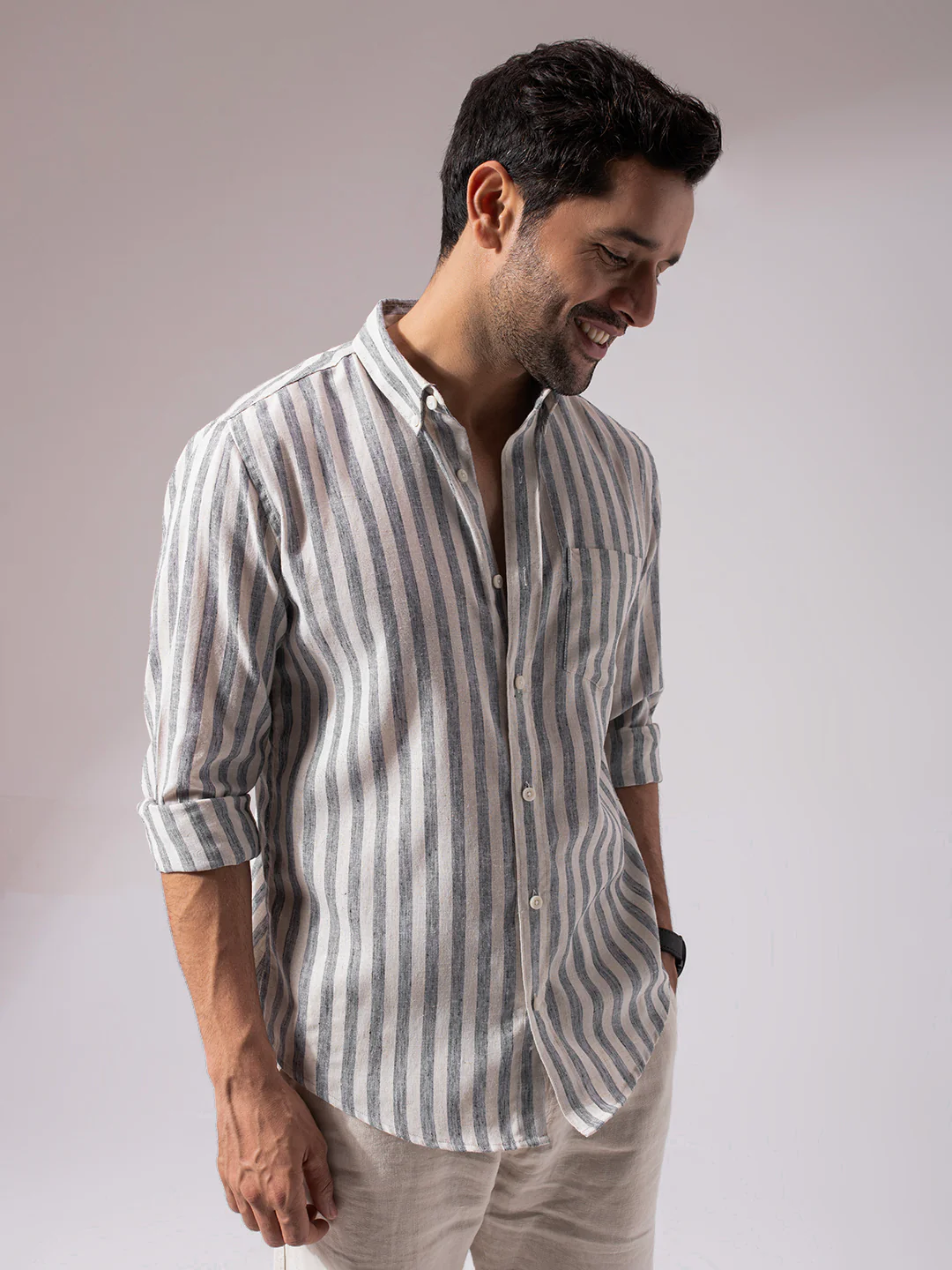Black Stripes Linen Blend Shirt - Image 5