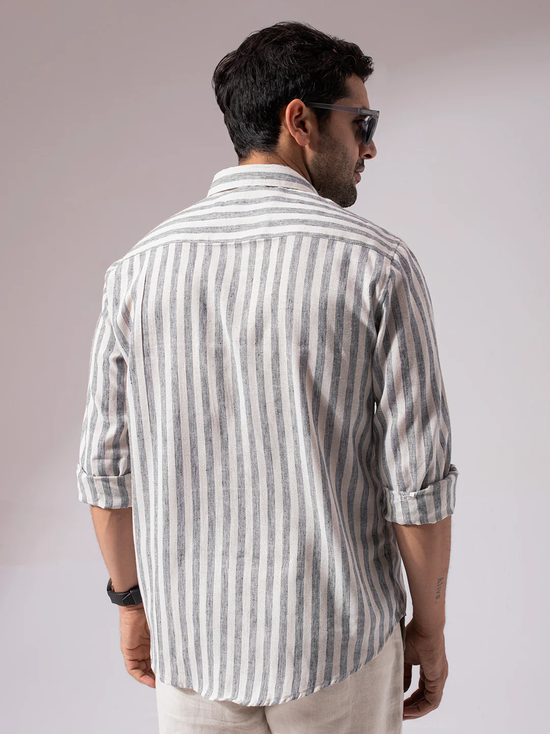 Black Stripes Linen Blend Shirt - Image 6