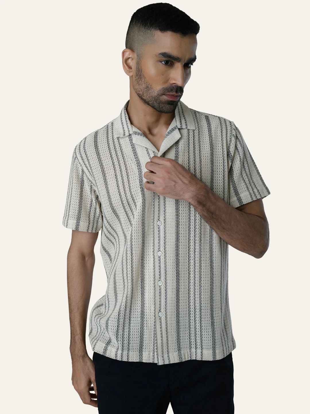 Black Texture Printed Crochet Shirt - Image 4