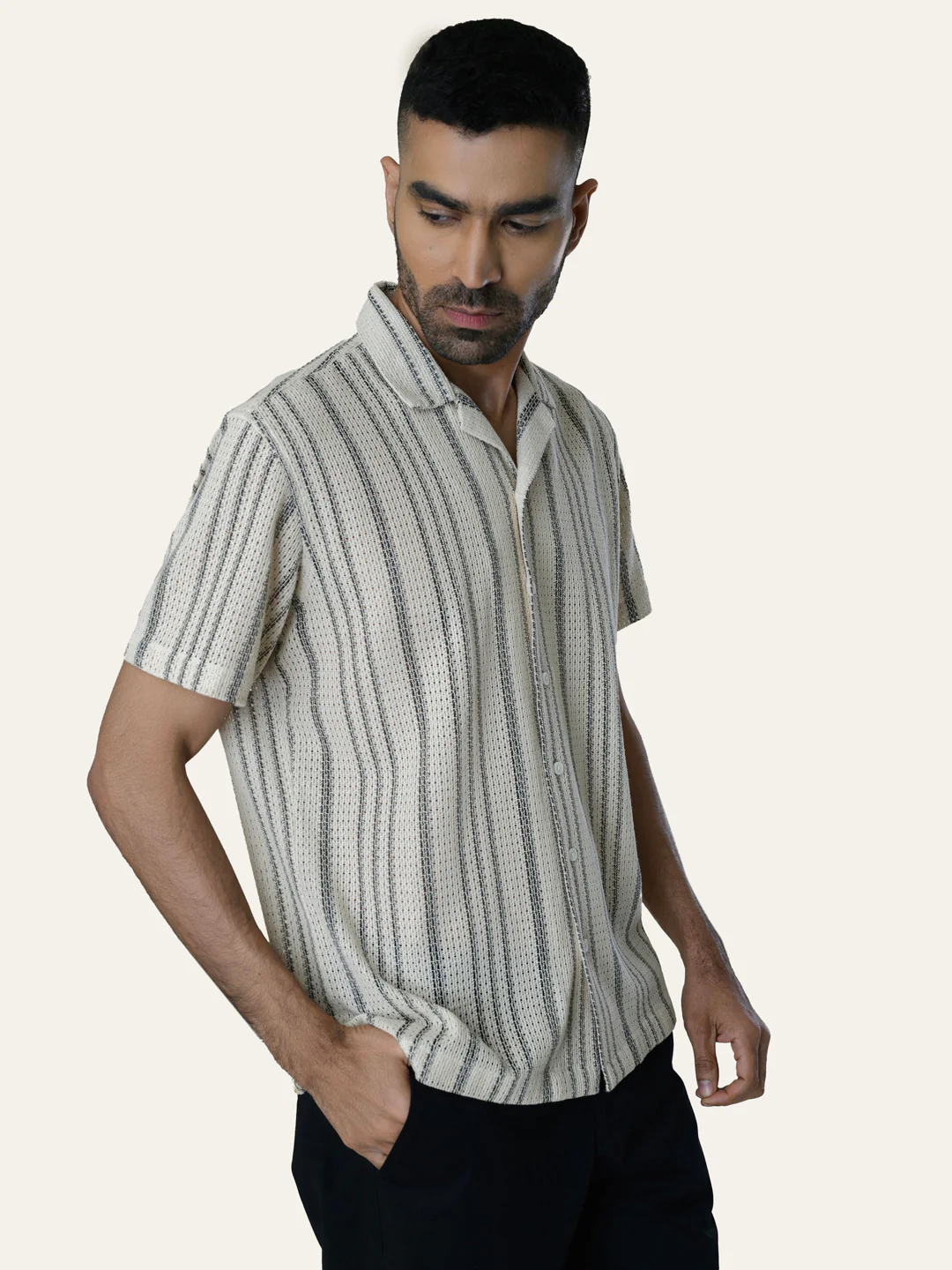 Black Texture Printed Crochet Shirt - Image 7