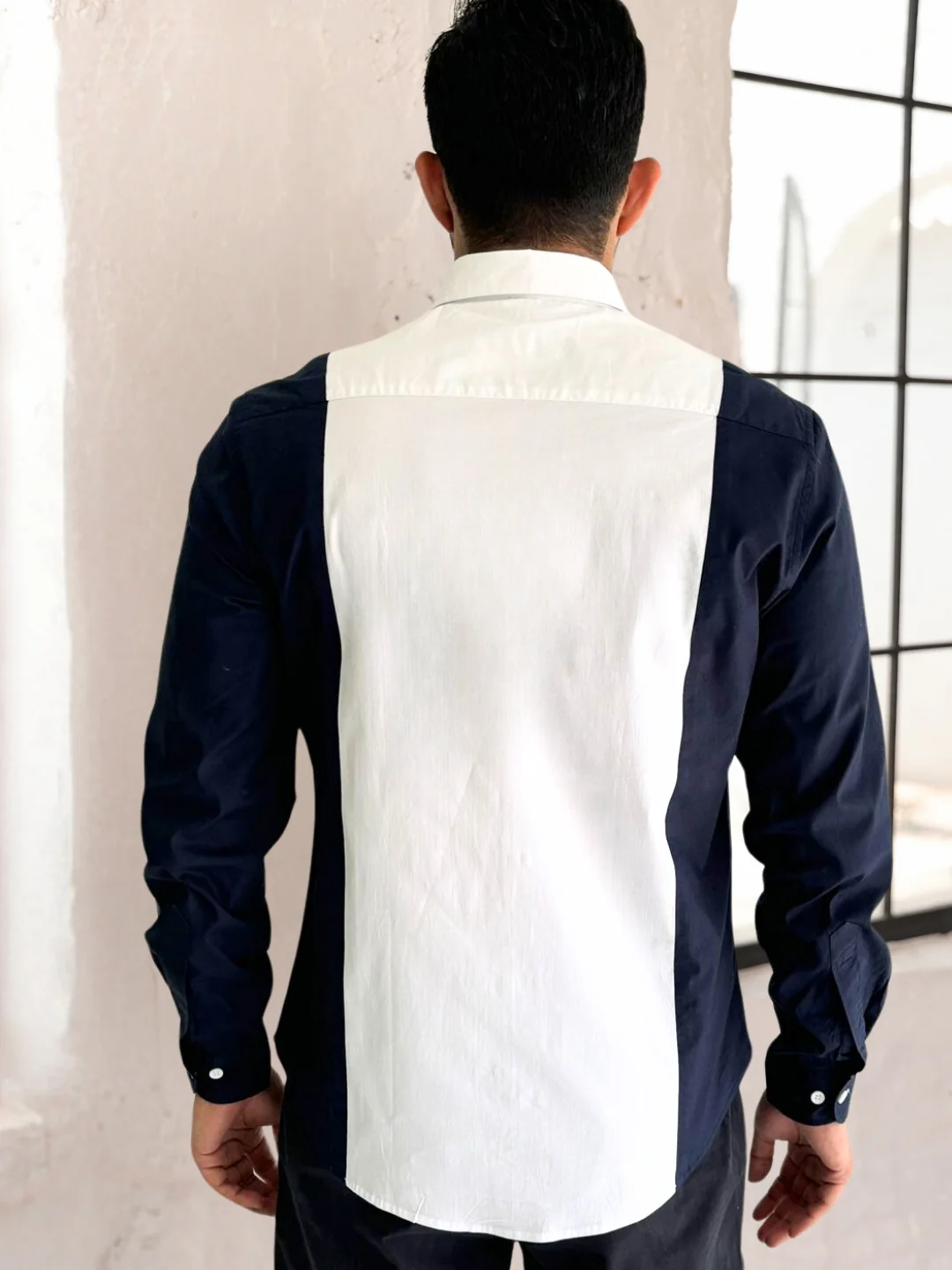 Blue & white Cut & Sew Cotton Shirt - Image 4