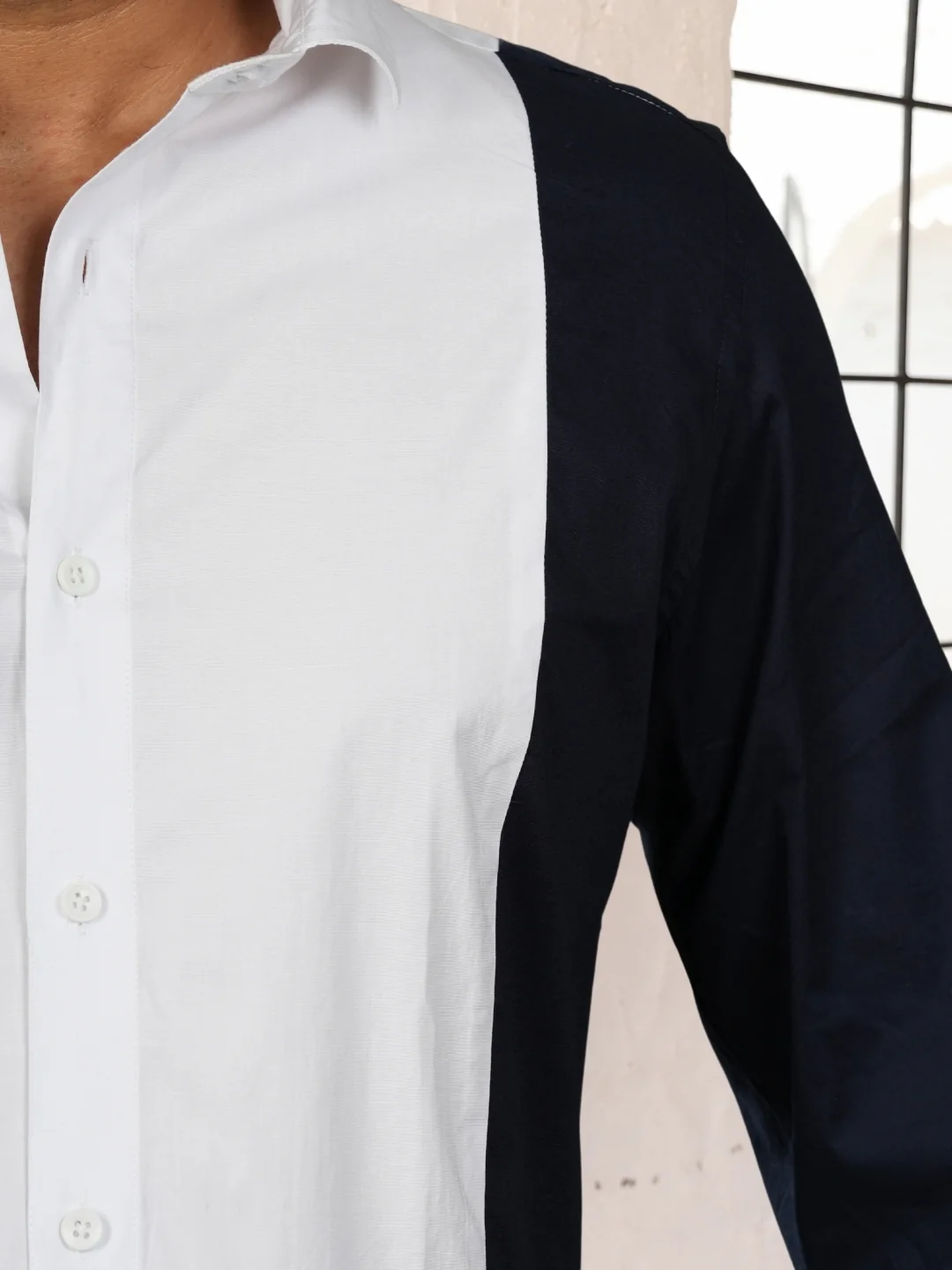 Blue & white Cut & Sew Cotton Shirt - Image 5