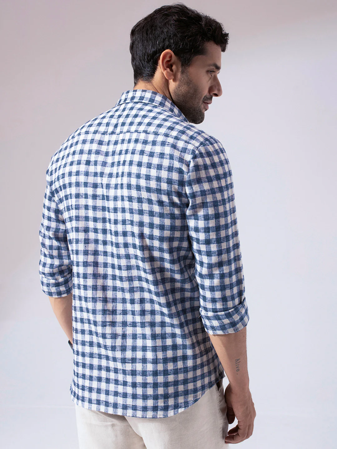 Blue Checks Pre-Washed Linen Blend Shirt - Image 6