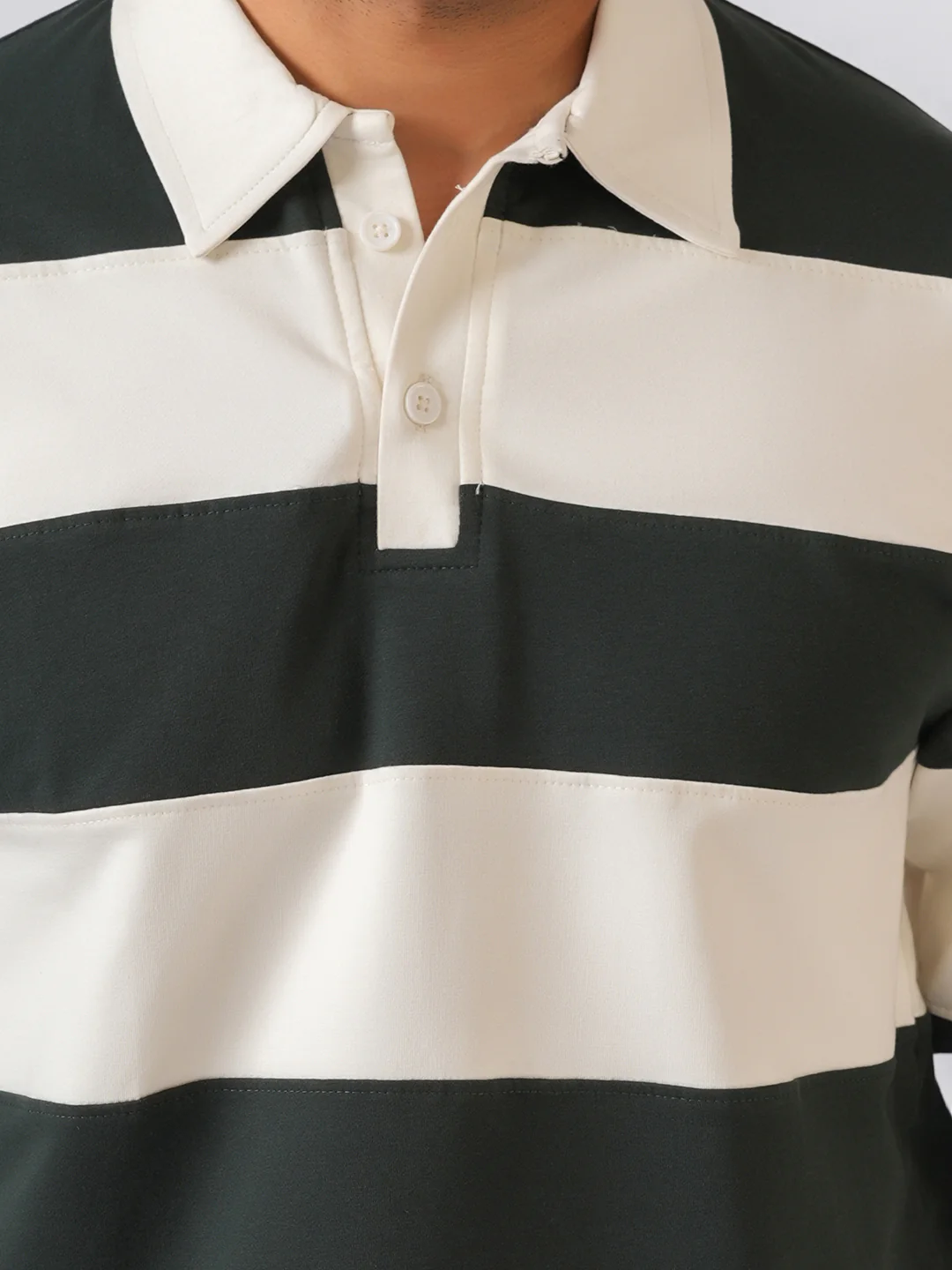 Bottle Green Striped Polo Collar Tshirt - Image 6