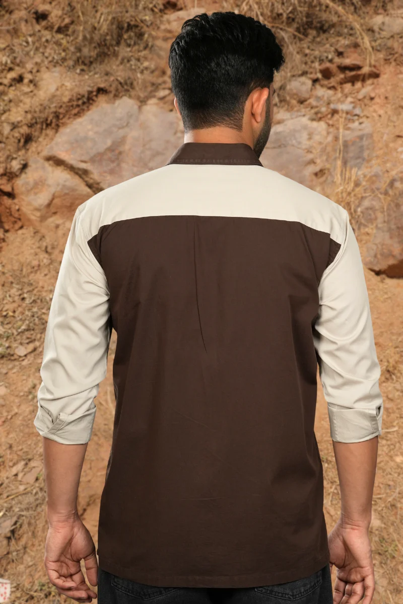 Brown & Cream Colour Blocked Shirt - Image 3
