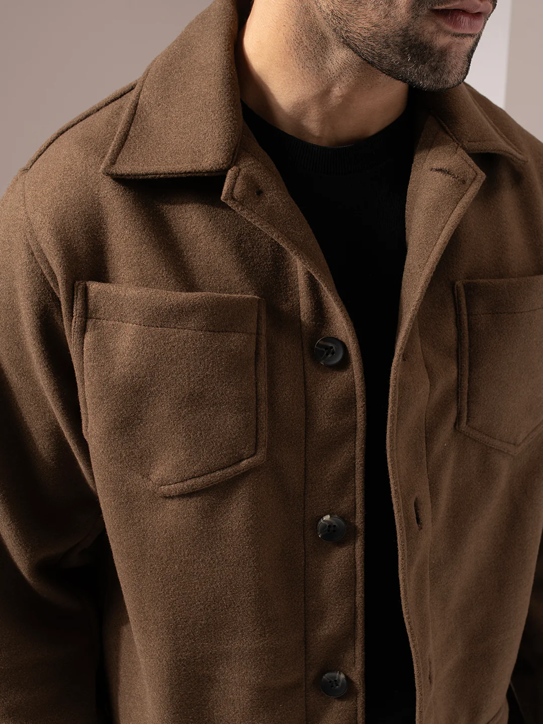 Brown Woolen Solid Crop Jacket - Image 5