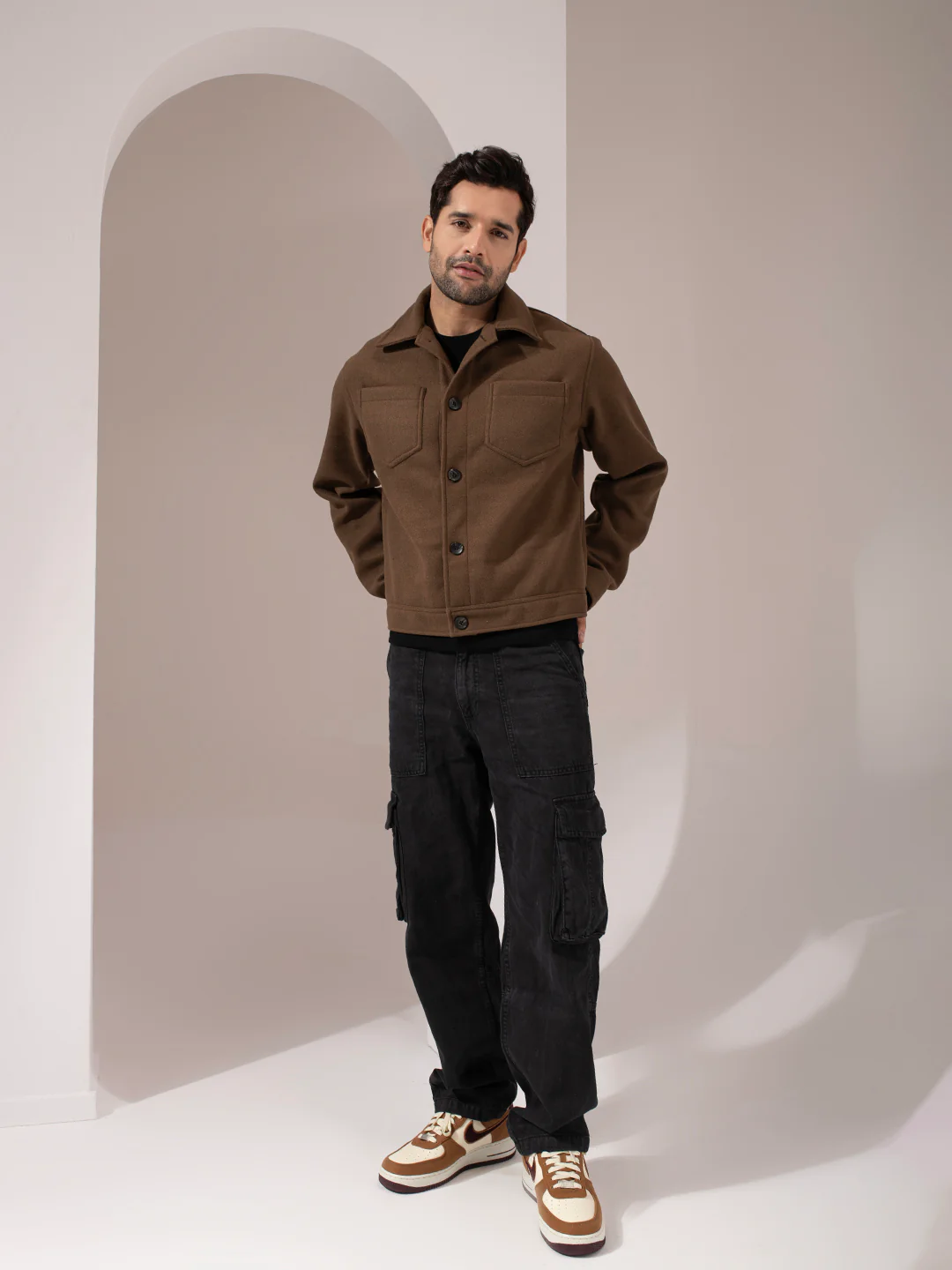 Brown Woolen Solid Crop Jacket - Image 7