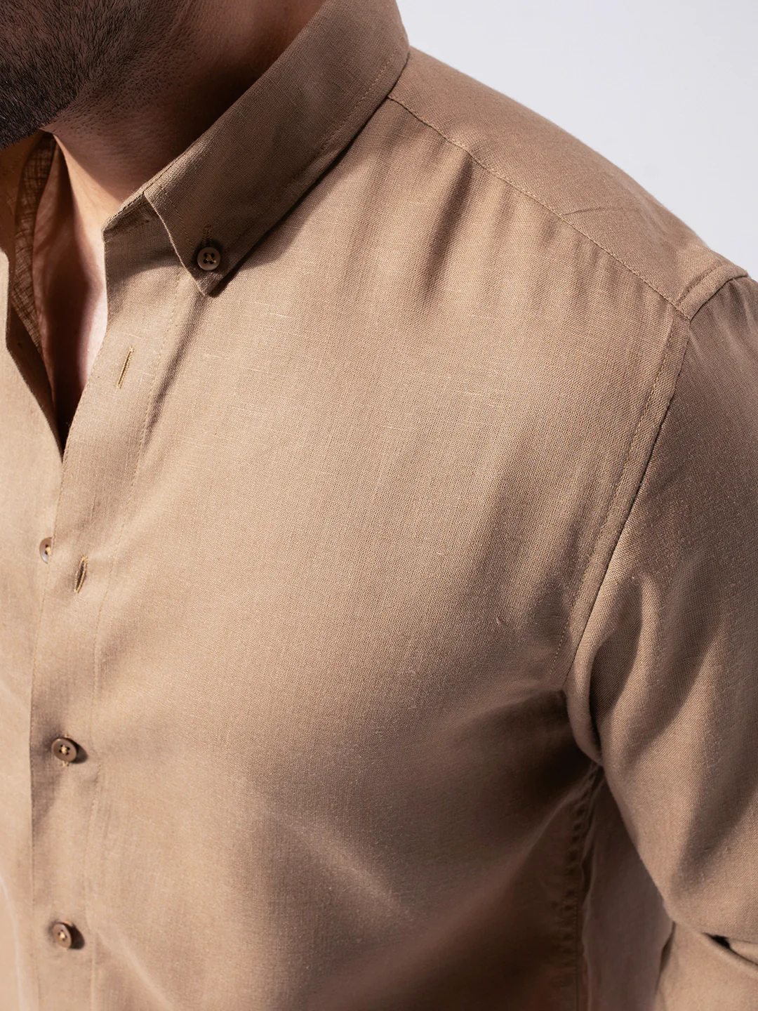 Brown Pre-Washed Linen Blend Shirt - Image 3