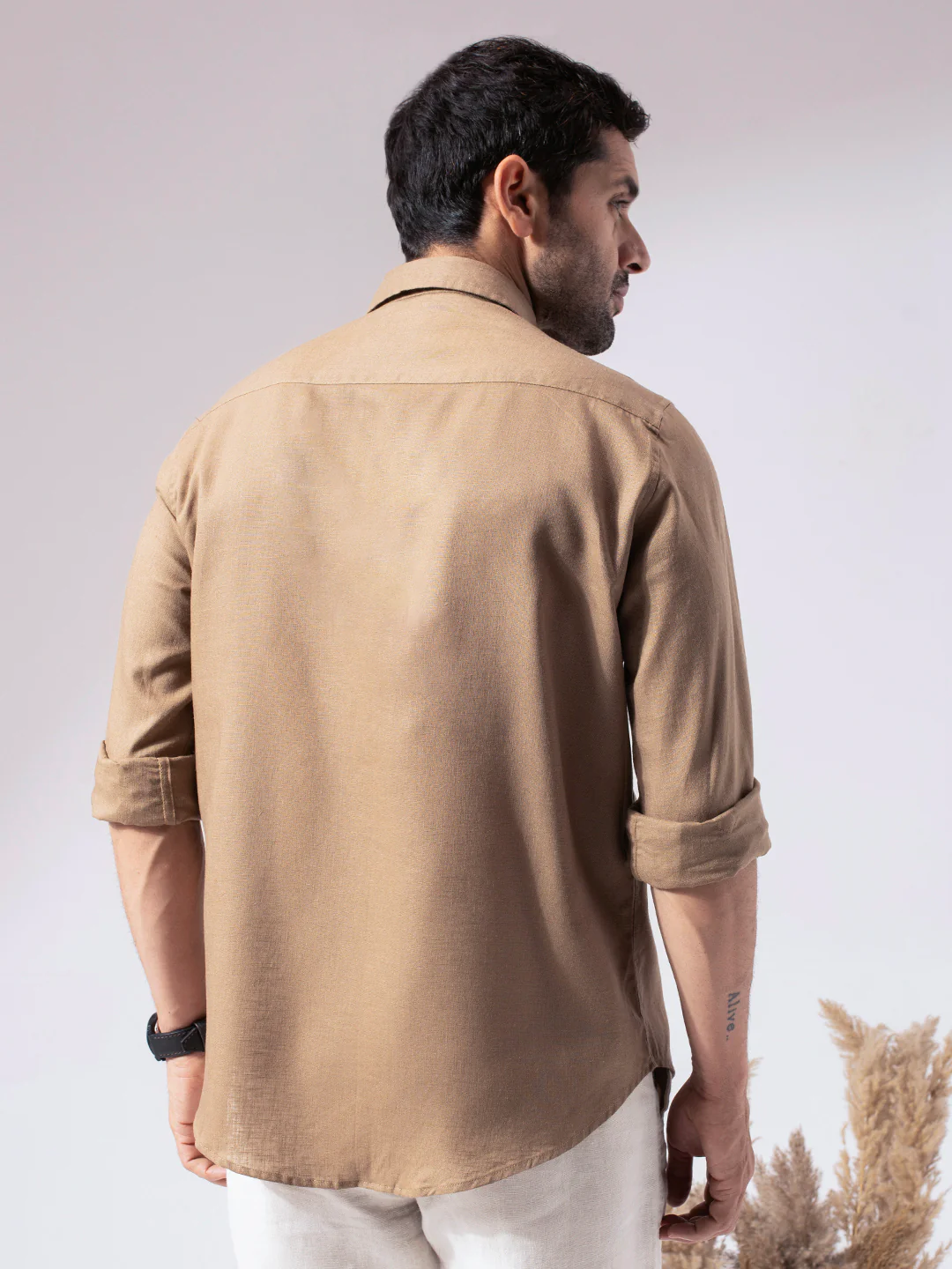 Brown Pre-Washed Linen Blend Shirt - Image 4