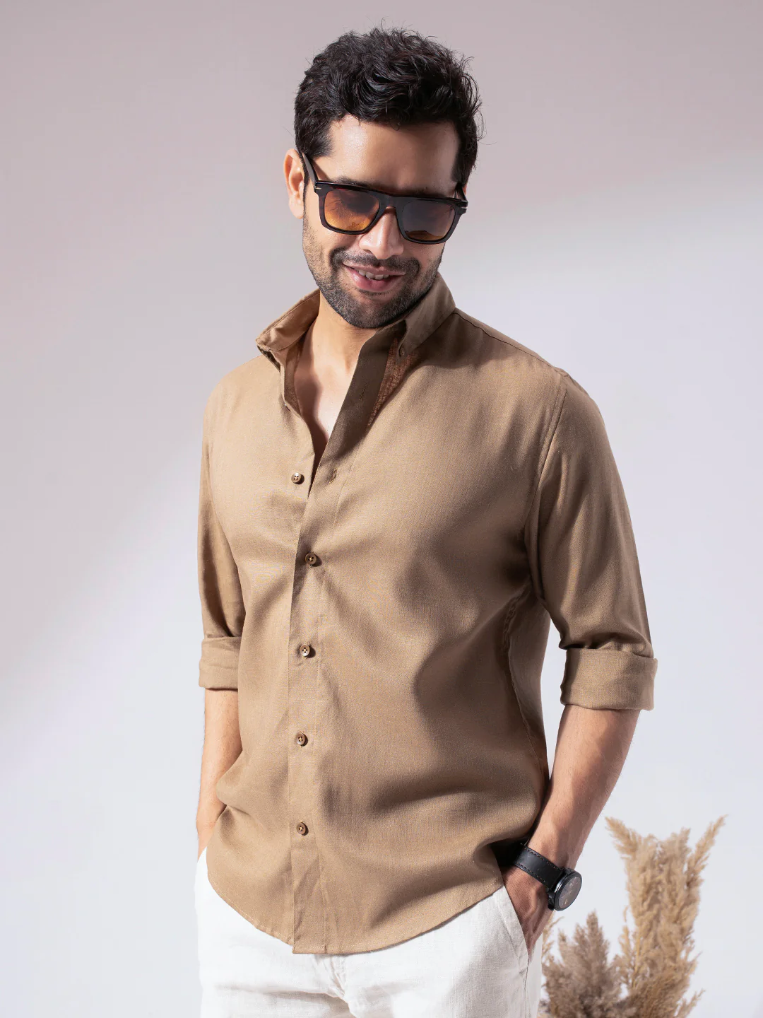 Brown Pre-Washed Linen Blend Shirt - Image 5
