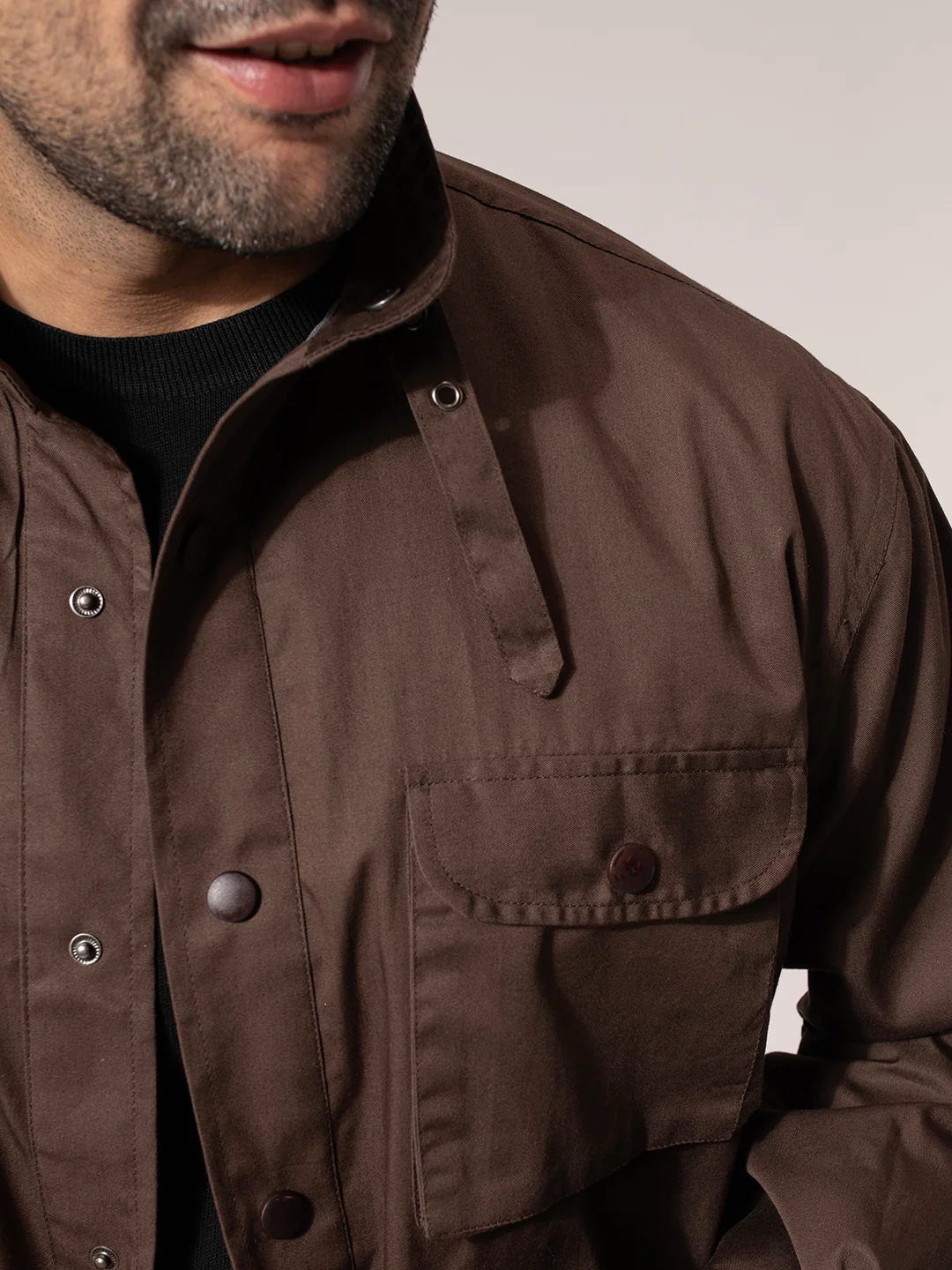 Brown Solid Long Utility Jacket - Image 3