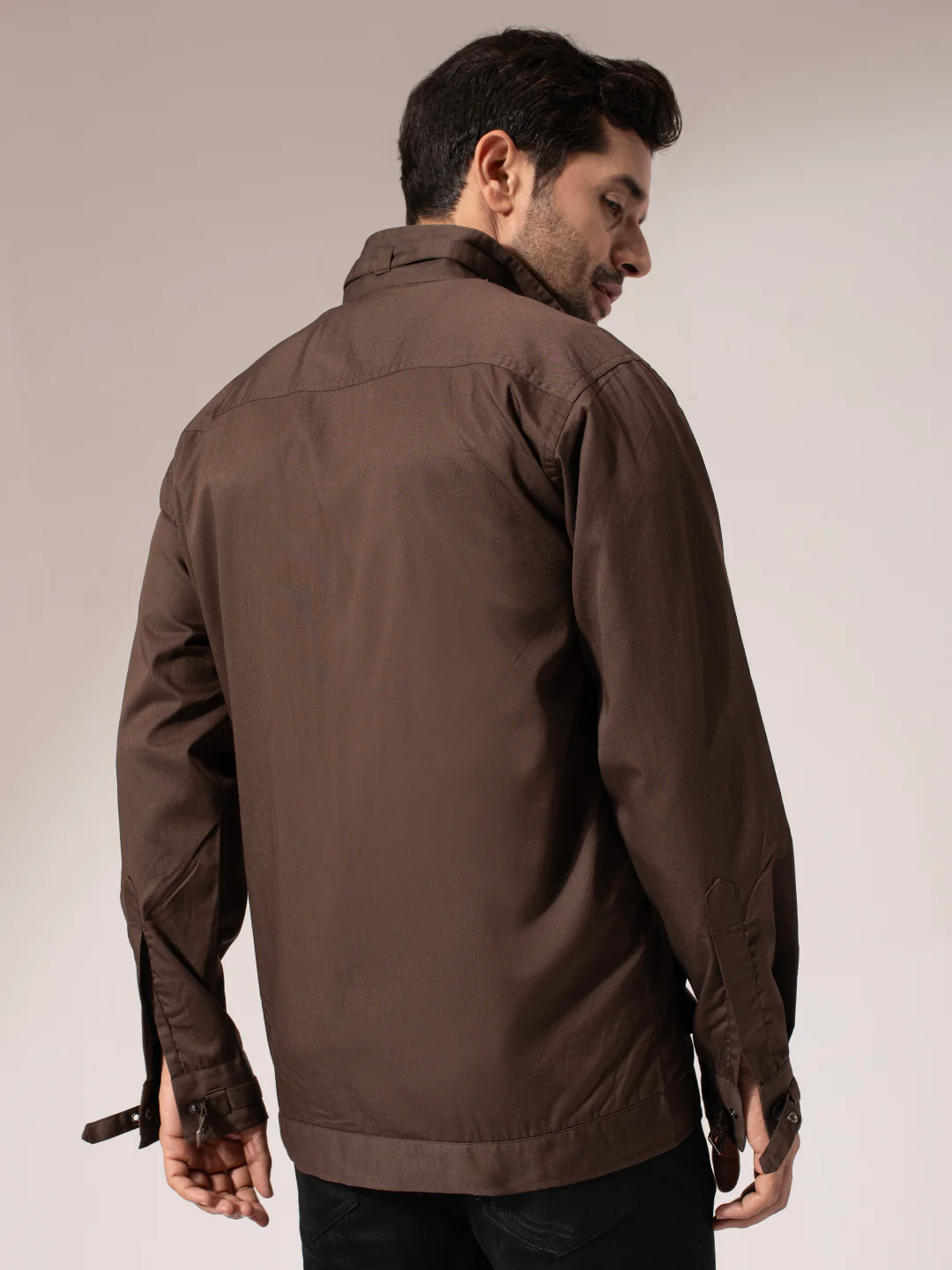 Brown Solid Long Utility Jacket - Image 5