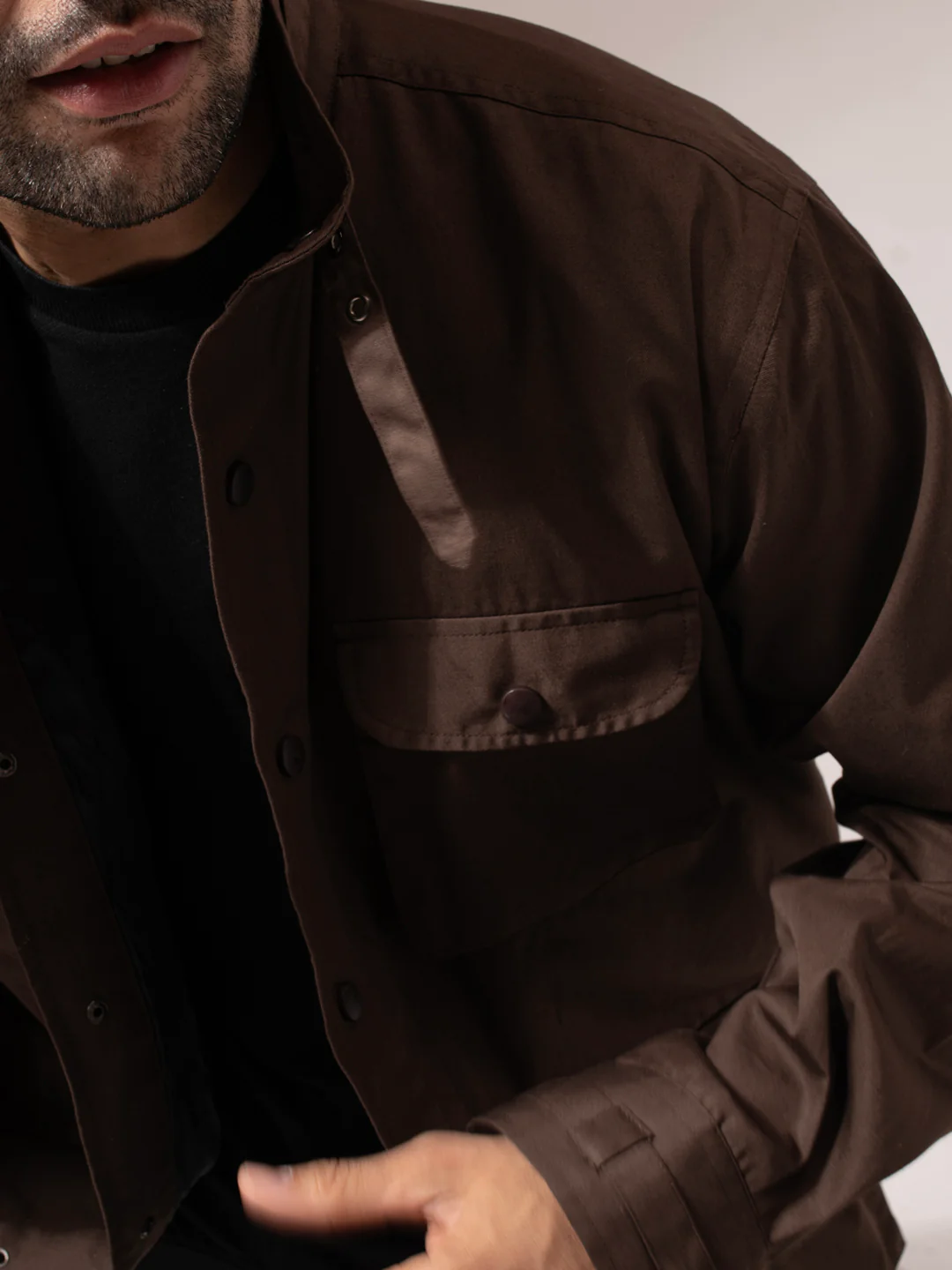 Brown Solid Long Utility Jacket - Image 6