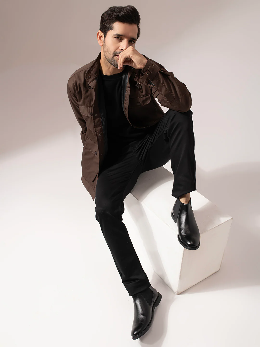 Brown Solid Long Utility Jacket - Image 7