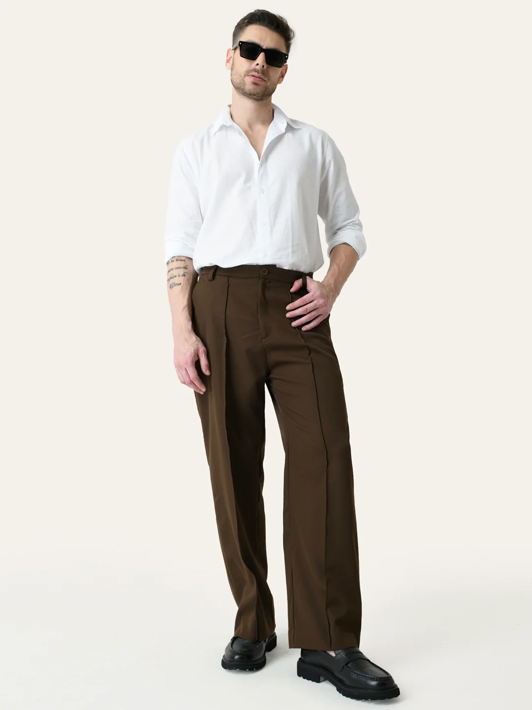 Brown Solid Pintuck Korean Pants - Image 5