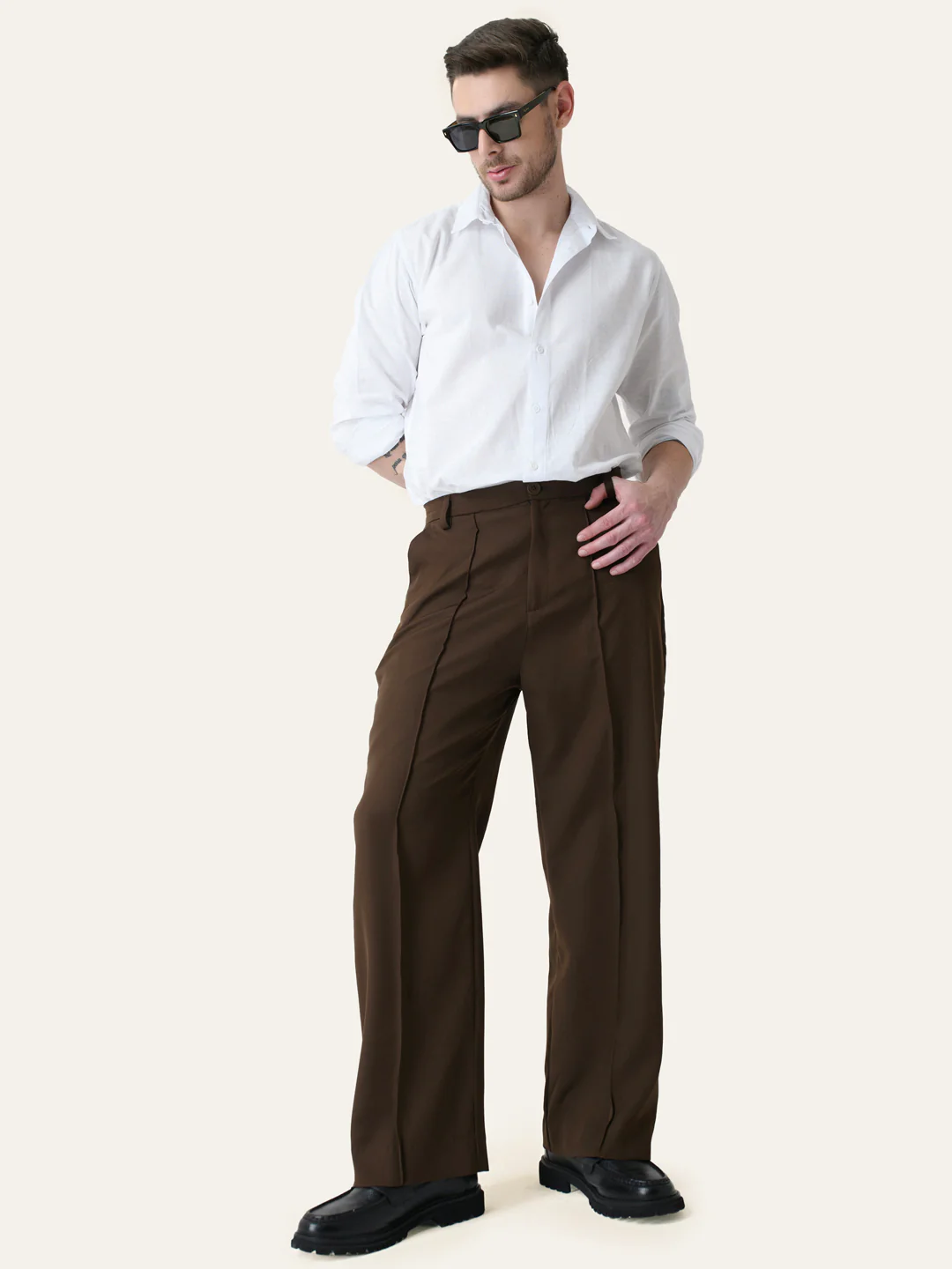 Brown Solid Pintuck Korean Pants - Image 6