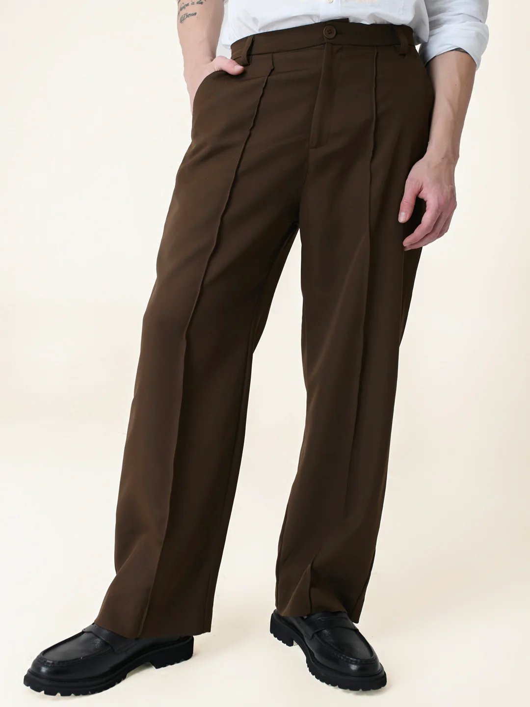 Brown Solid Pintuck Korean Pants - Image 7