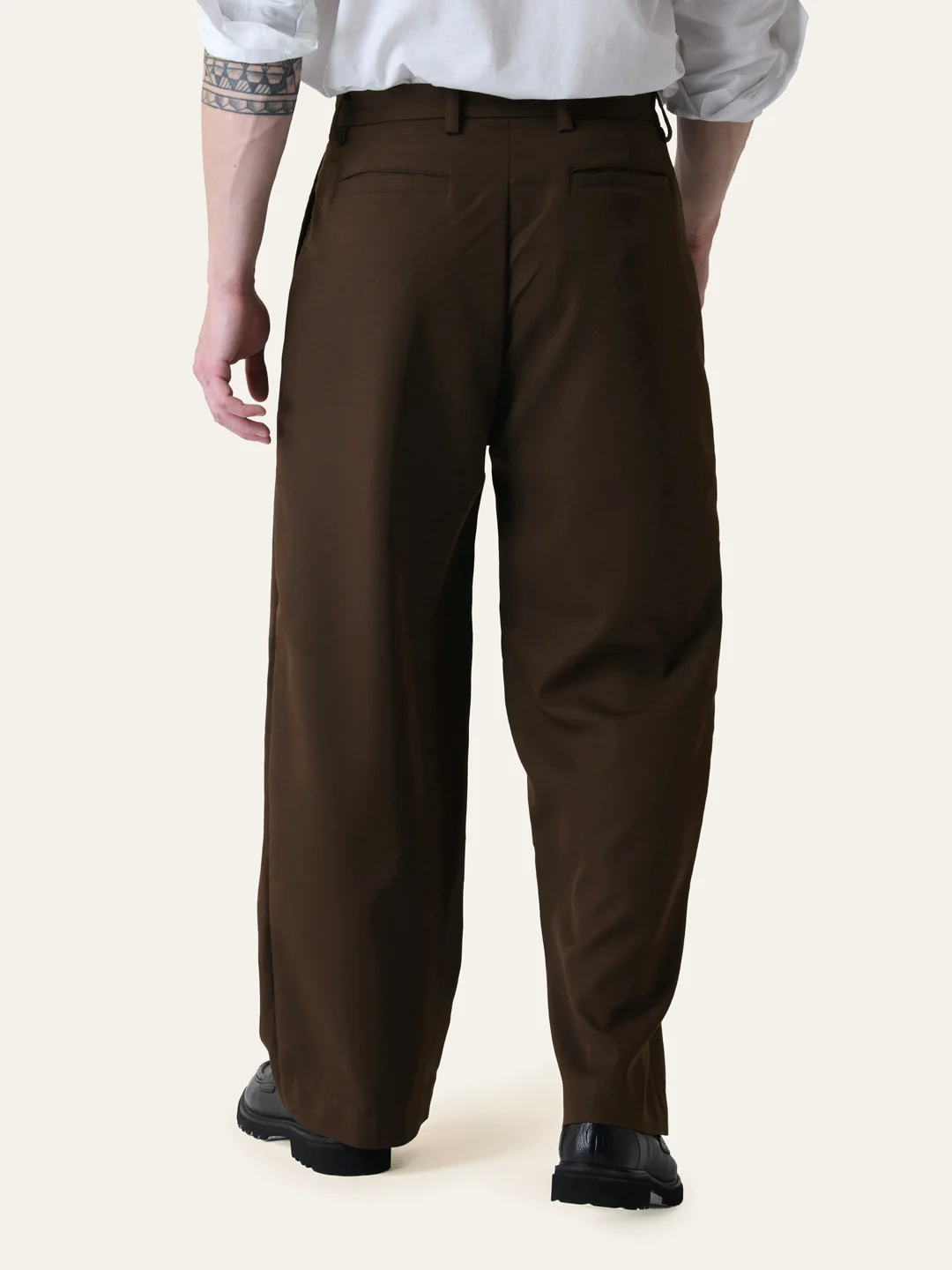 Brown Solid Pleated Korean Pants - Image 3