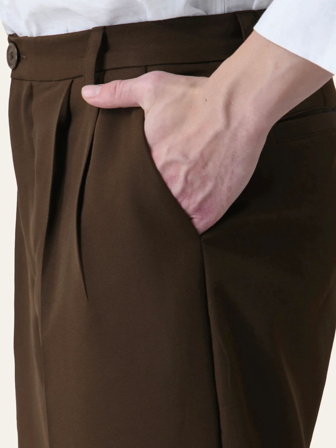 Brown Solid Pleated Korean Pants - Image 4