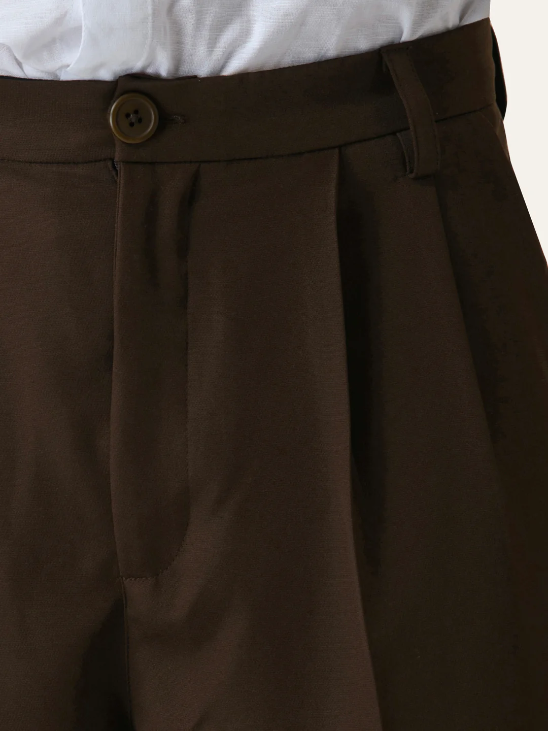 Brown Solid Pleated Korean Pants - Image 8