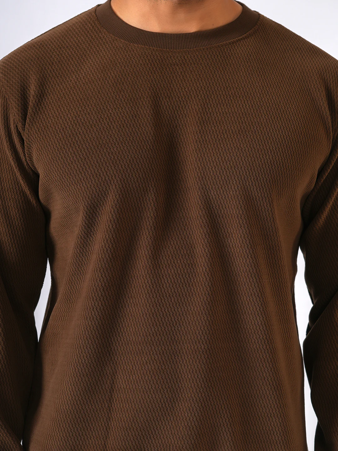 Brown Solid textured Sweat Knit Sweater - Image 6