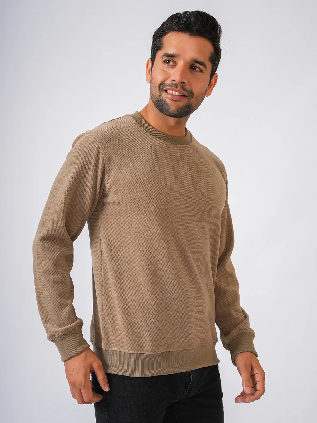Fawn Solid textured Sweat Knit Sweater - Image 4
