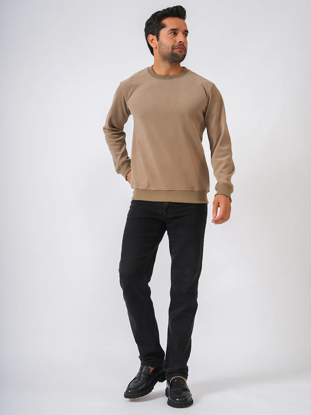 Fawn Solid textured Sweat Knit Sweater - Image 5
