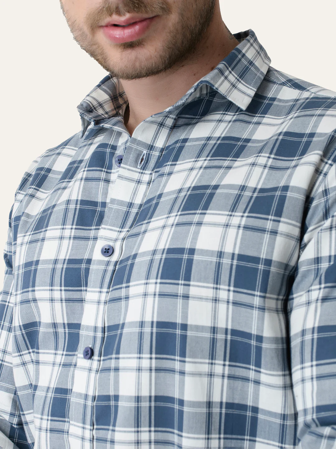 Cameo Blue Cotton Checked shirt - Image 4