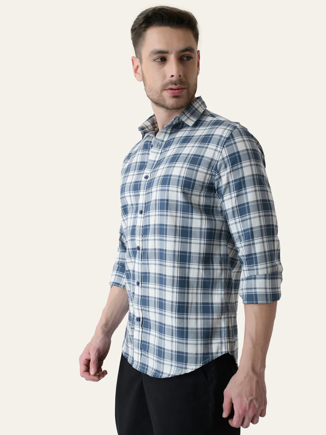 Cameo Blue Cotton Checked shirt - Image 5