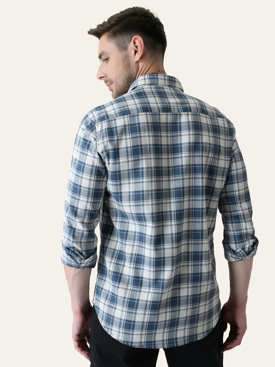 Cameo Blue Cotton Checked shirt - Image 6