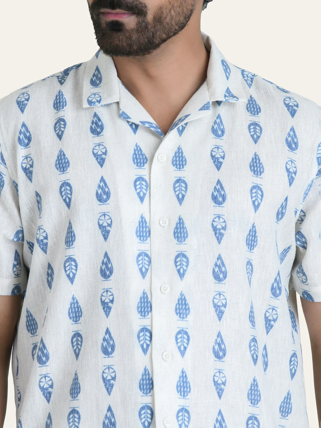 Cream Printed Linen Shirt - Image 5