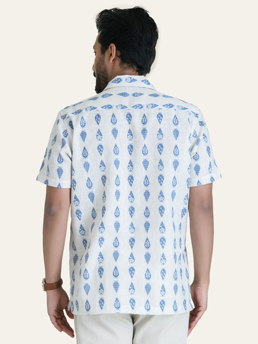 Cream Printed Linen Shirt - Image 6