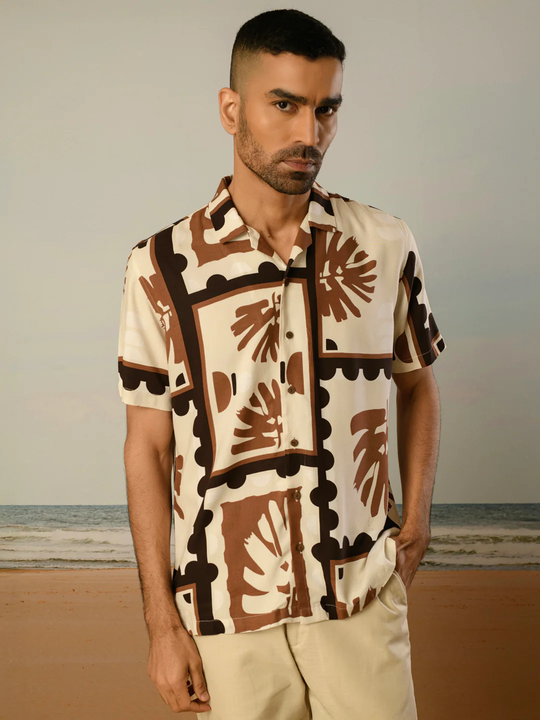 Cream Printed Rayon Shirt - Image 3