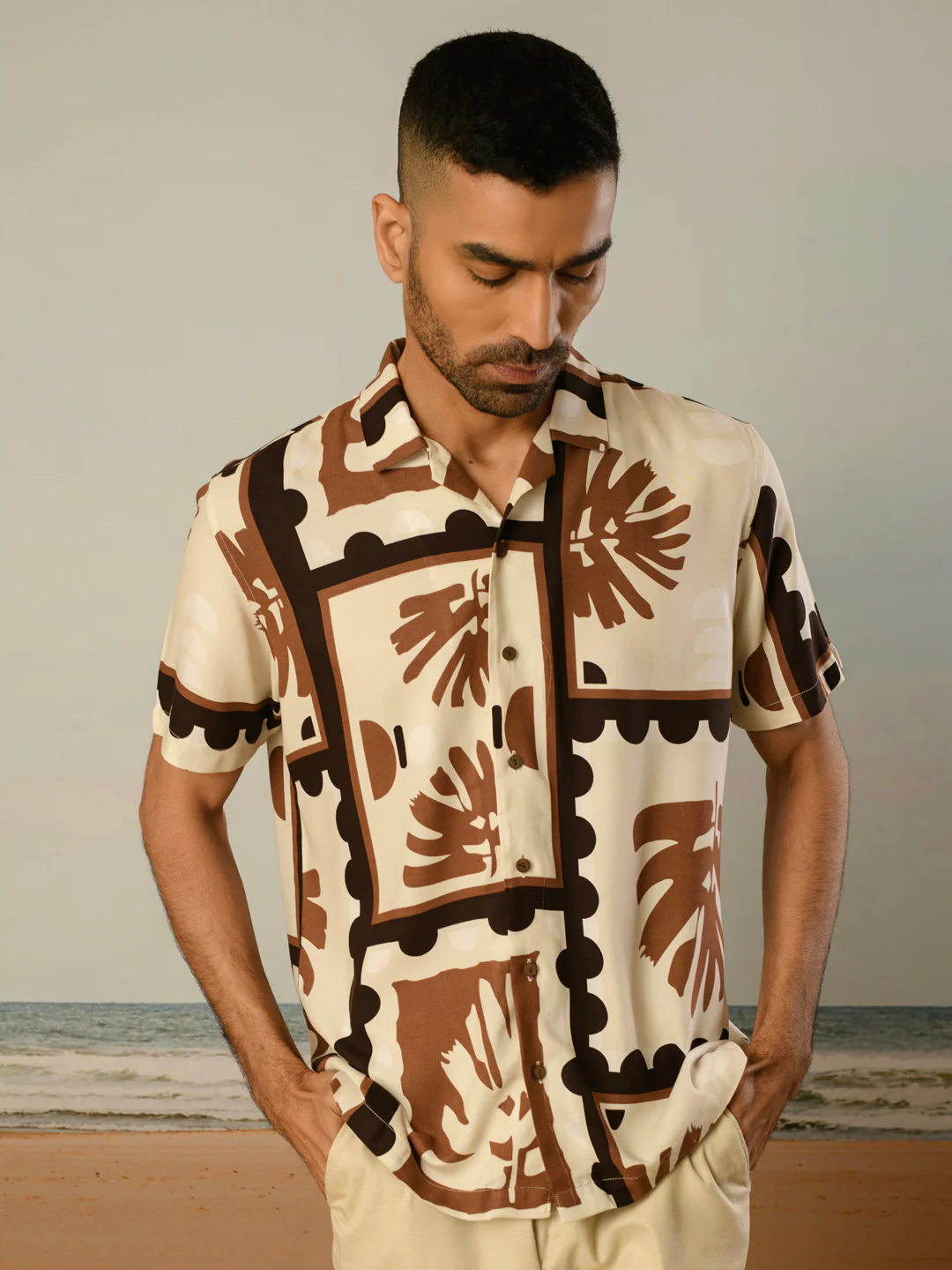 Cream Printed Rayon Shirt - Image 4