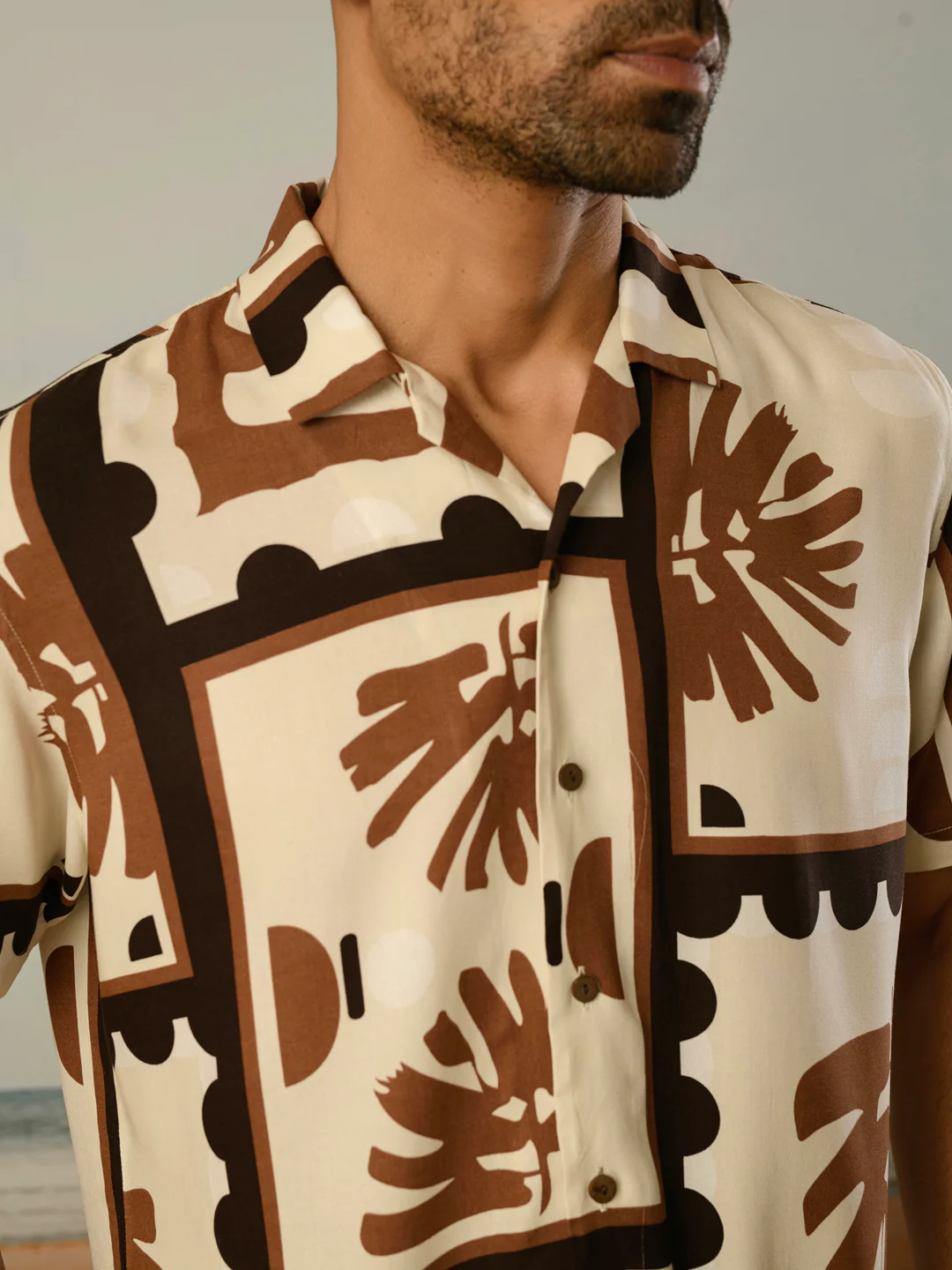 Cream Printed Rayon Shirt - Image 5