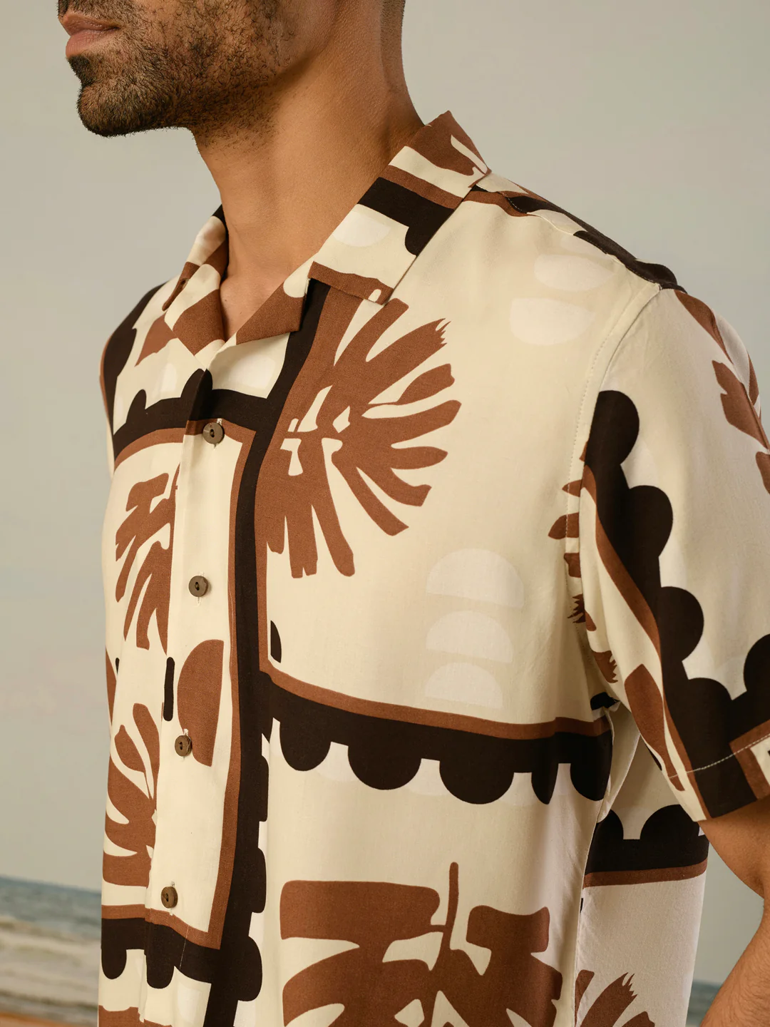 Cream Printed Rayon Shirt - Image 6