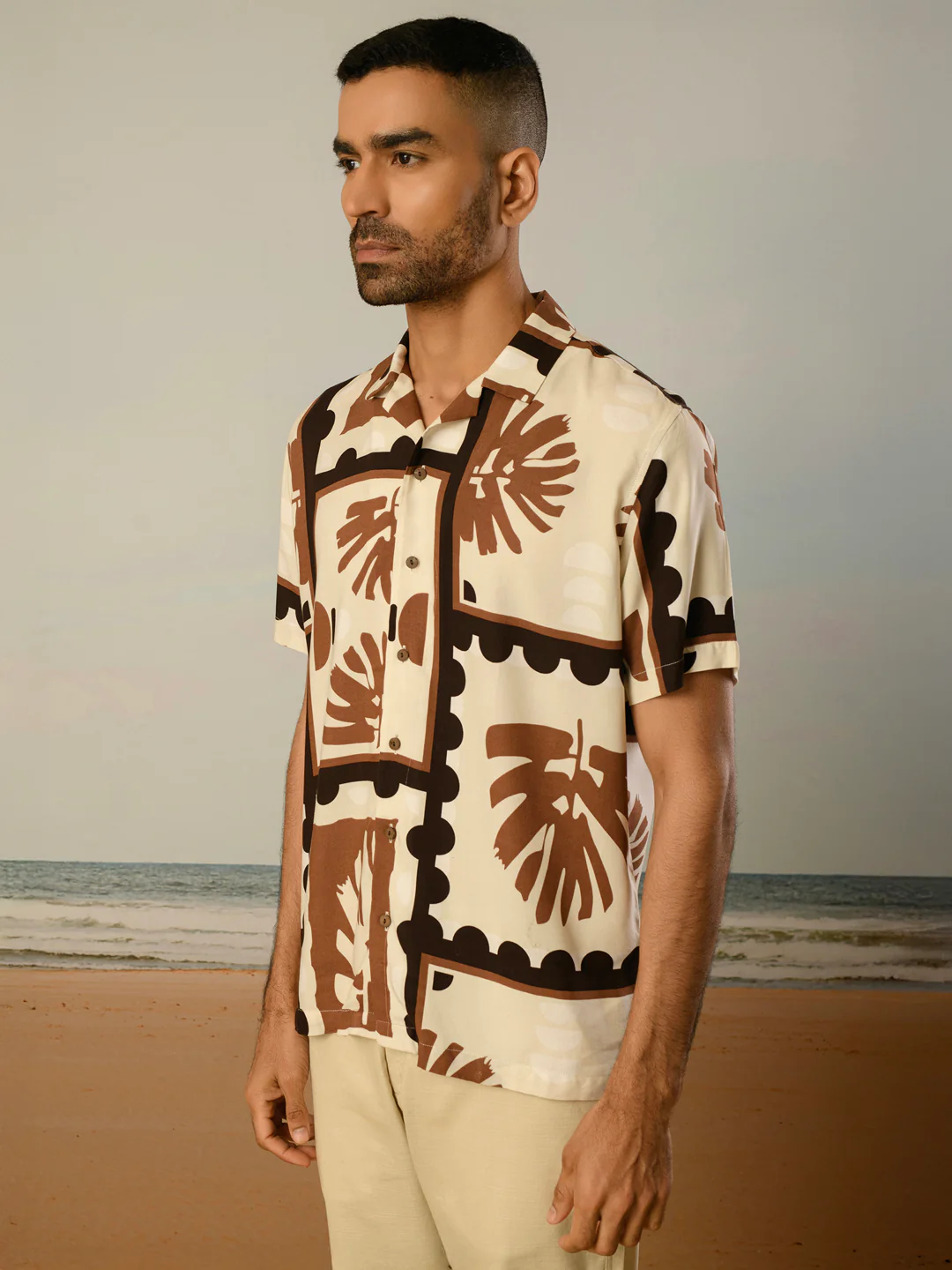 Cream Printed Rayon Shirt - Image 7