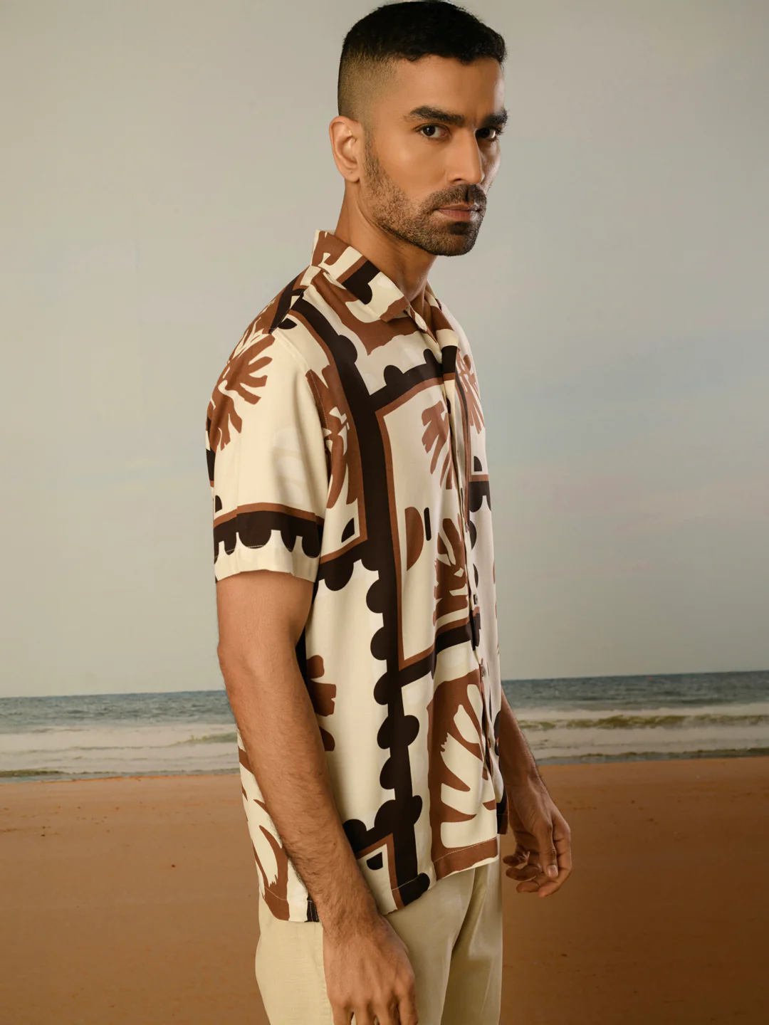 Cream Printed Rayon Shirt - Image 8