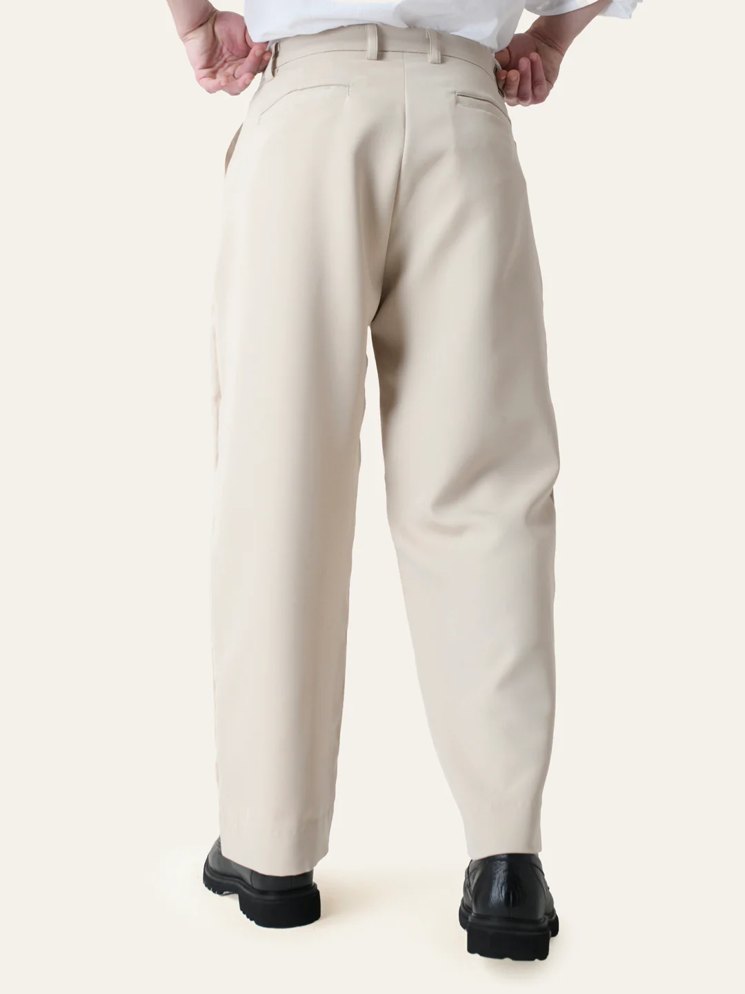 Cream Solid Pleated Korean Pants - Image 4