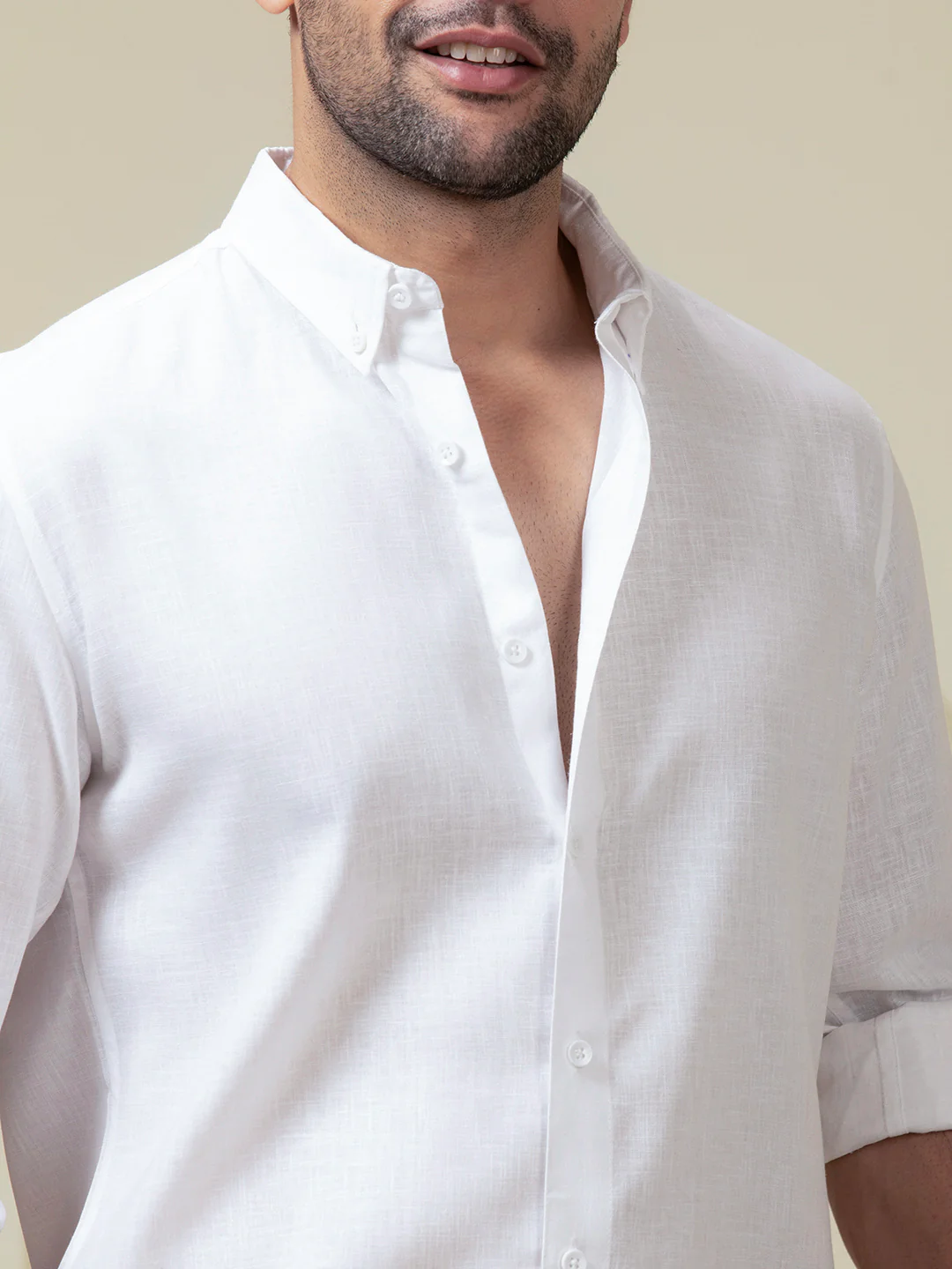 Crystal White Pre-Washed Linen Blend Button Down Shirt - Image 3